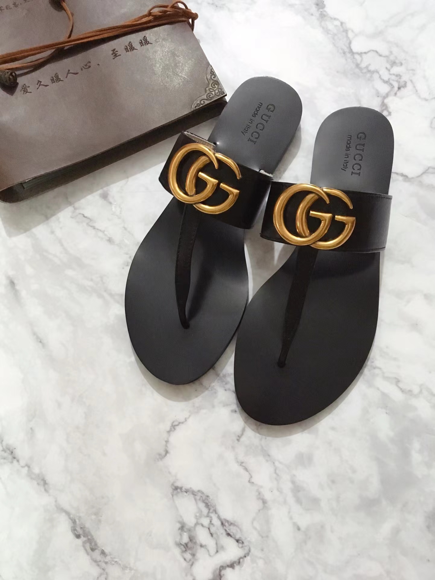 Leather thong sandal with Double G - Image 8