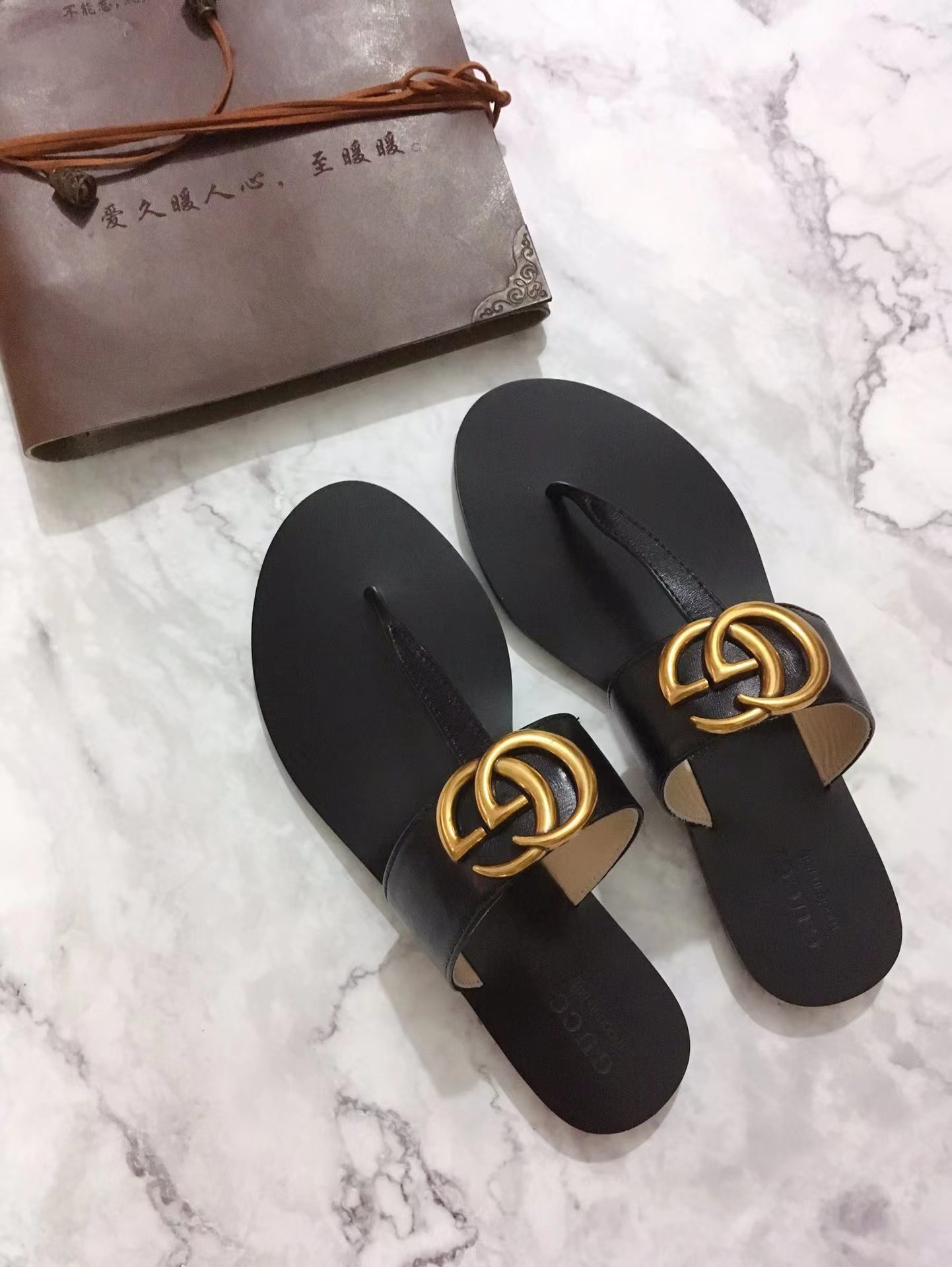 Leather thong sandal with Double G - Image 4