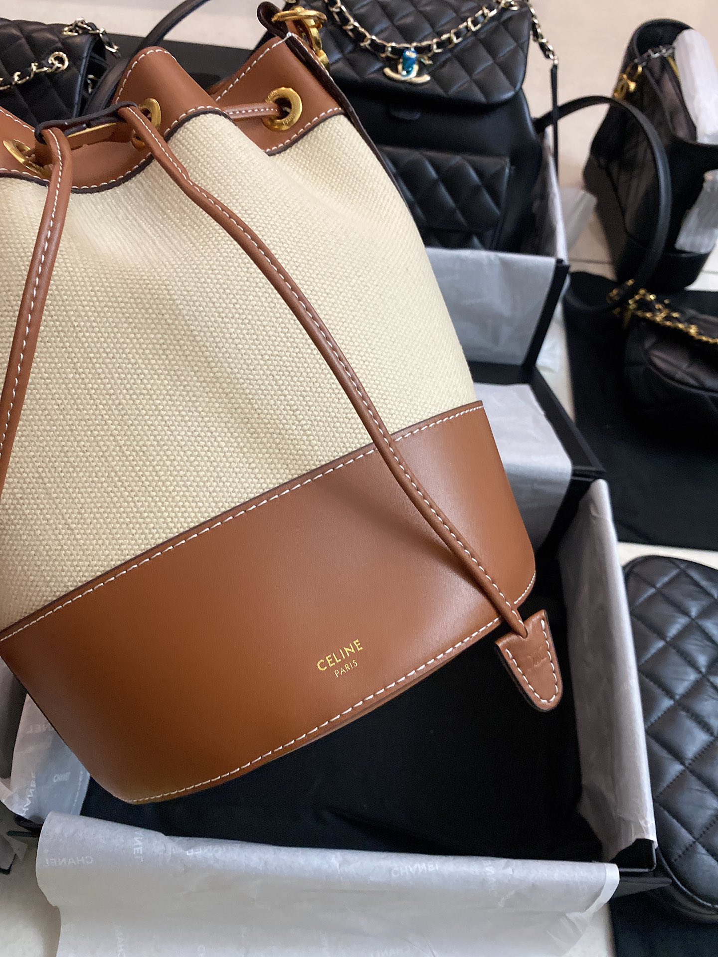 Small drawstring cabas marin in TEXTILE AND CALFSKIN - Image 6