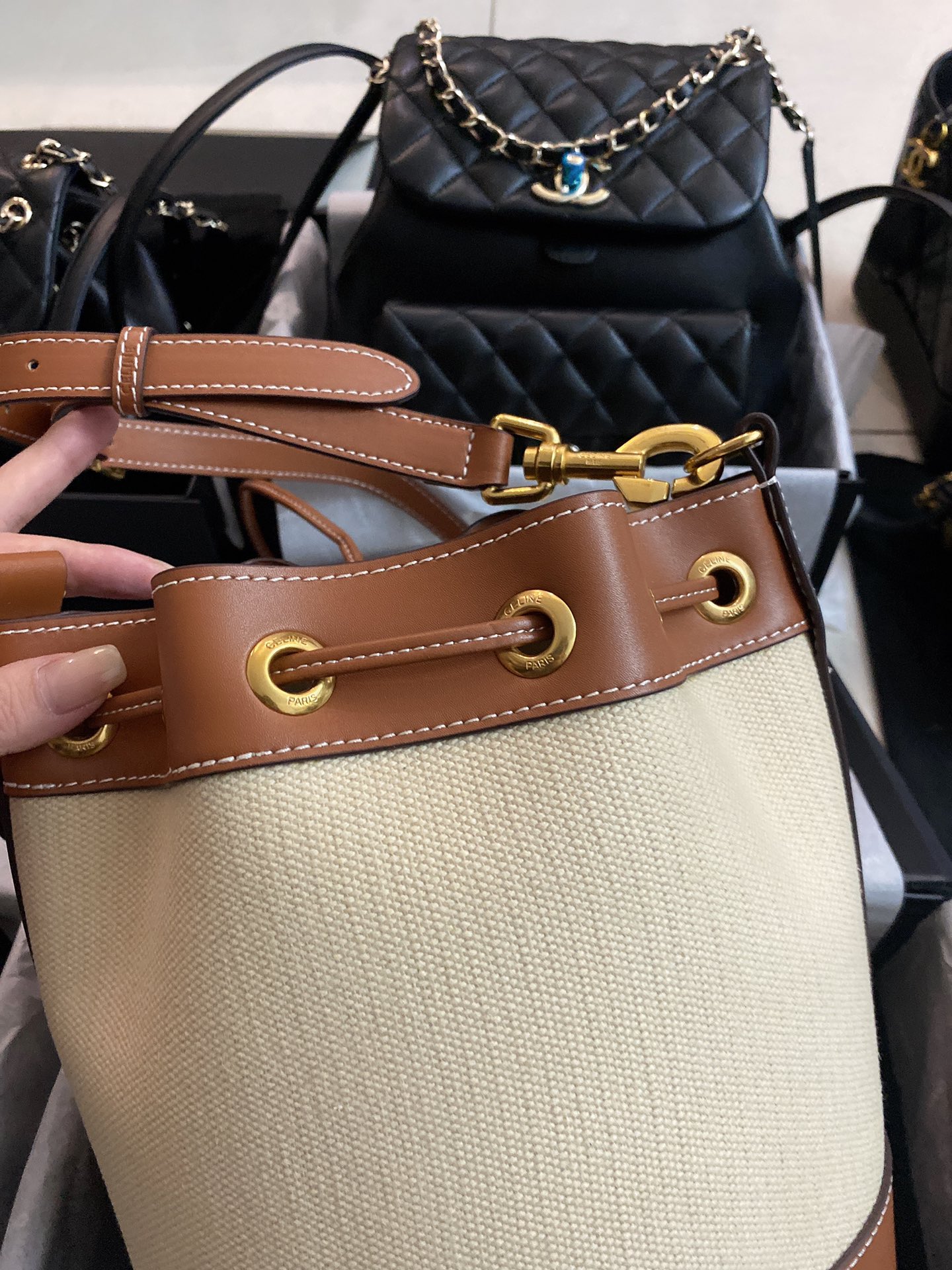 Small drawstring cabas marin in TEXTILE AND CALFSKIN - Image 5