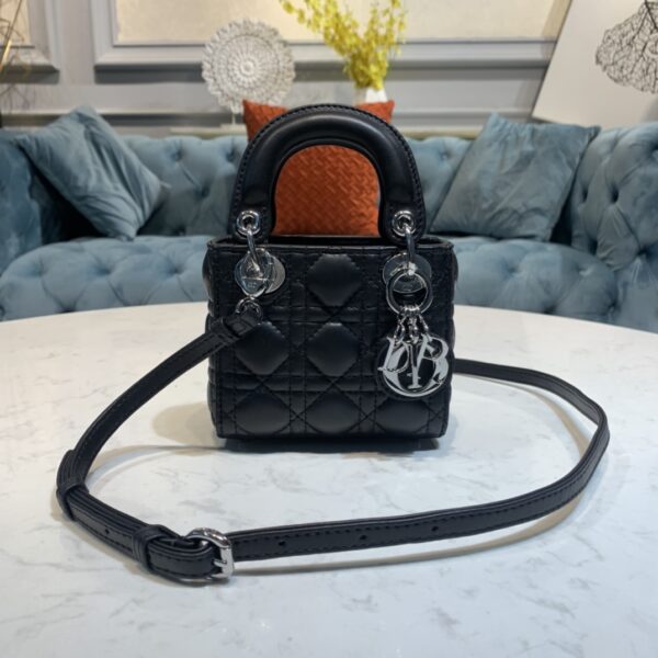 Designer-Inspired Super Mini Black Lambskin Style Bag with Silver Hardware