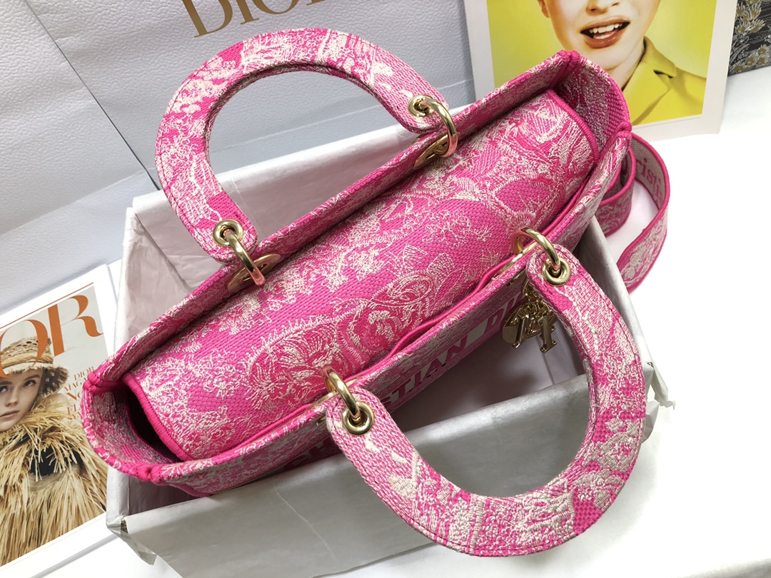Lady D-Lite Seven Square Embroidered Tiger Luxury Style Pink Handbag - Image 4