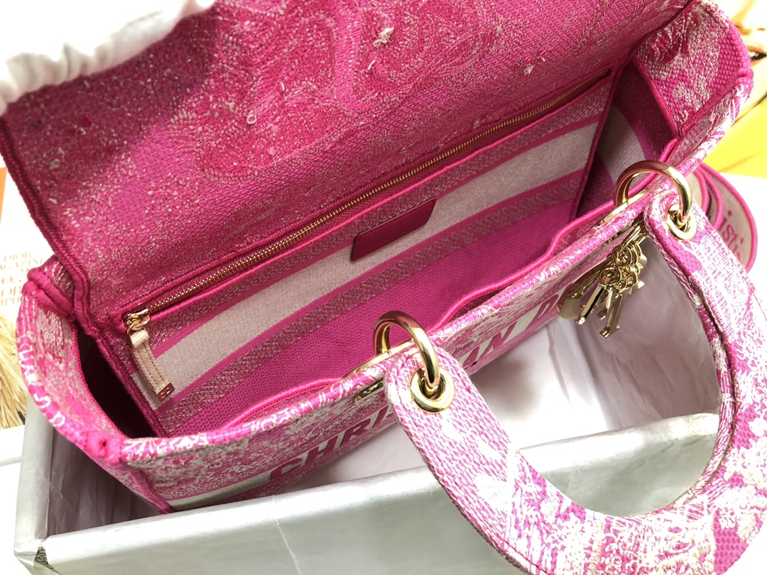 Lady D-Lite Seven Square Embroidered Tiger Luxury Style Pink Handbag - Image 3