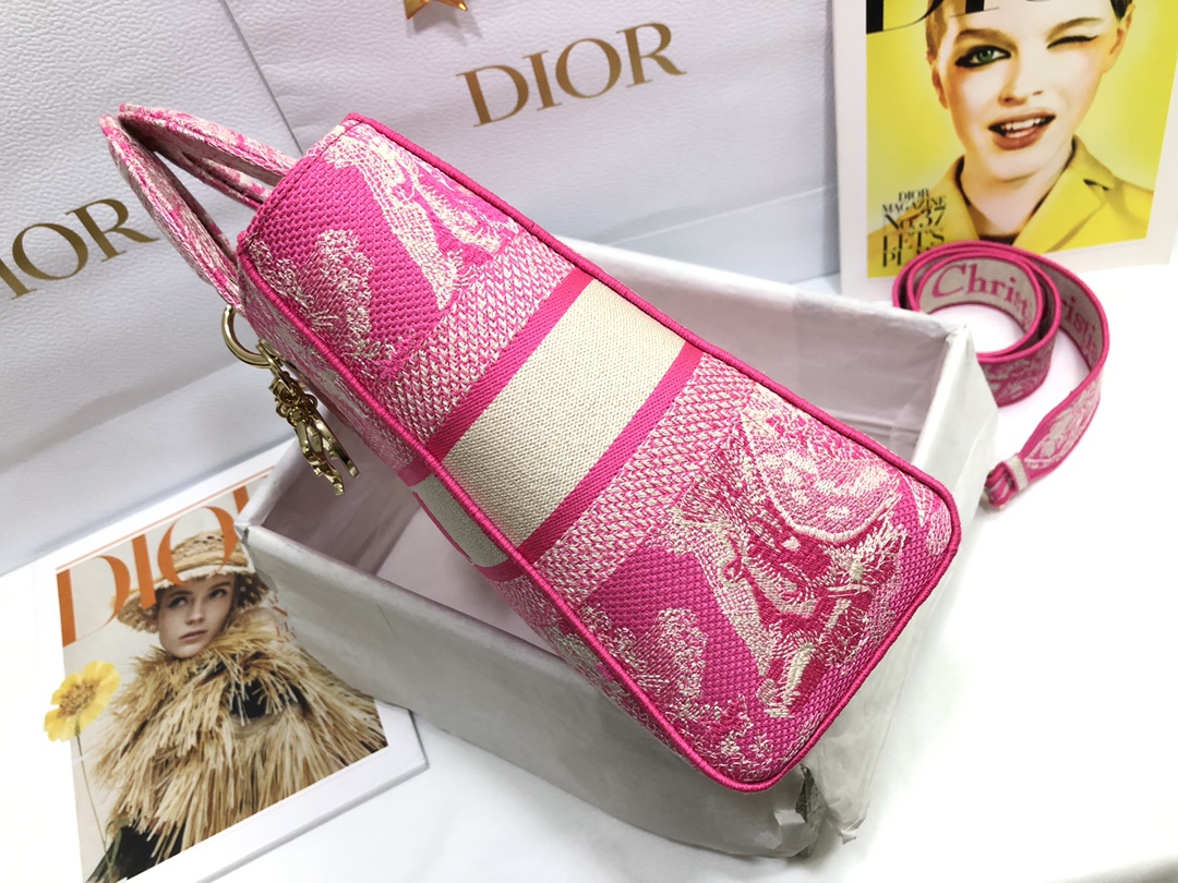 Lady D-Lite Seven Square Embroidered Tiger Luxury Style Pink Handbag - Image 7