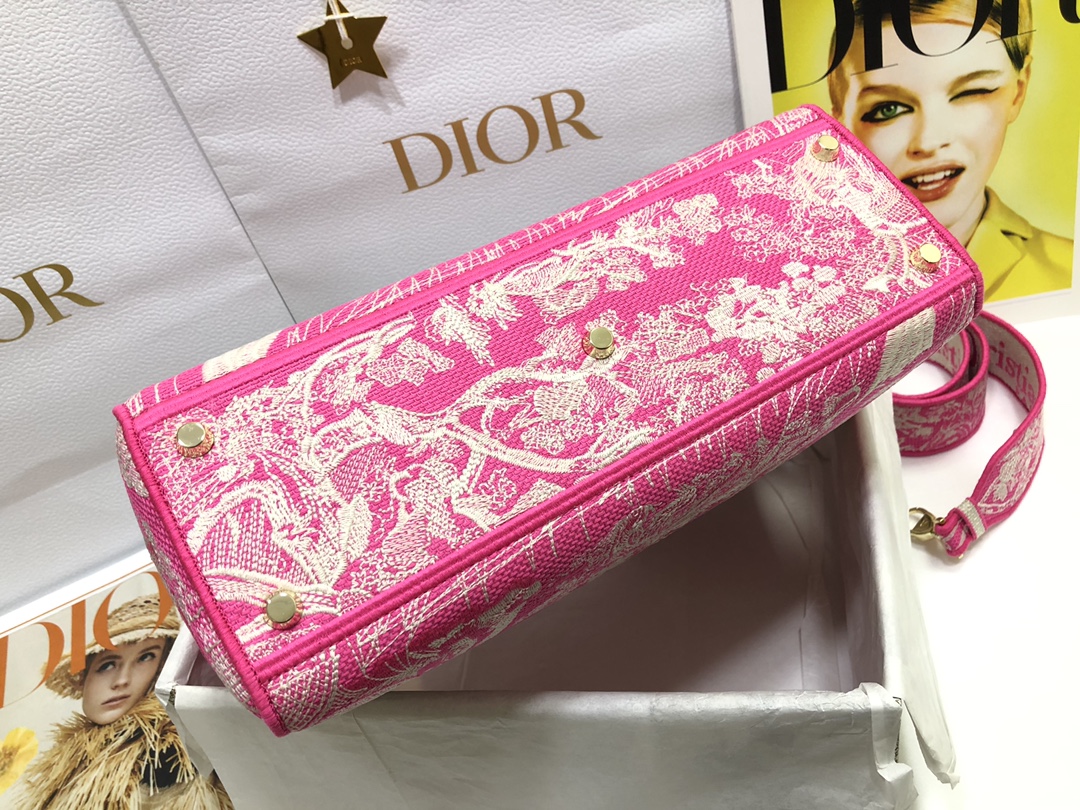 Lady D-Lite Seven Square Embroidered Tiger Luxury Style Pink Handbag - Image 6