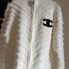 Chanel Luxury Fluffy Knit Zip-Up Sweater for Women | Soft White Jacket - Image 4
