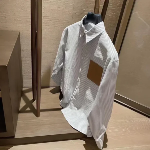 Loewe Leather Disc Spread Collar Long Sleeve Vertical Stripe Shirt