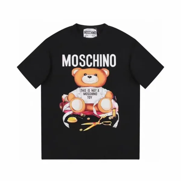 Moschino Teddy Bear Print Organic Cotton T-Shirt With Round Neck & Short Sleeve