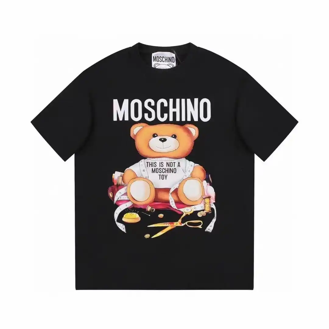 Moschino Teddy Bear Print Organic Cotton T-Shirt With Round Neck & Short Sleeve