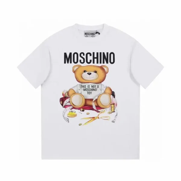 Moschino Teddy Bear Print Organic Cotton T-Shirt With Round Neck & Short Sleeve - Image 2