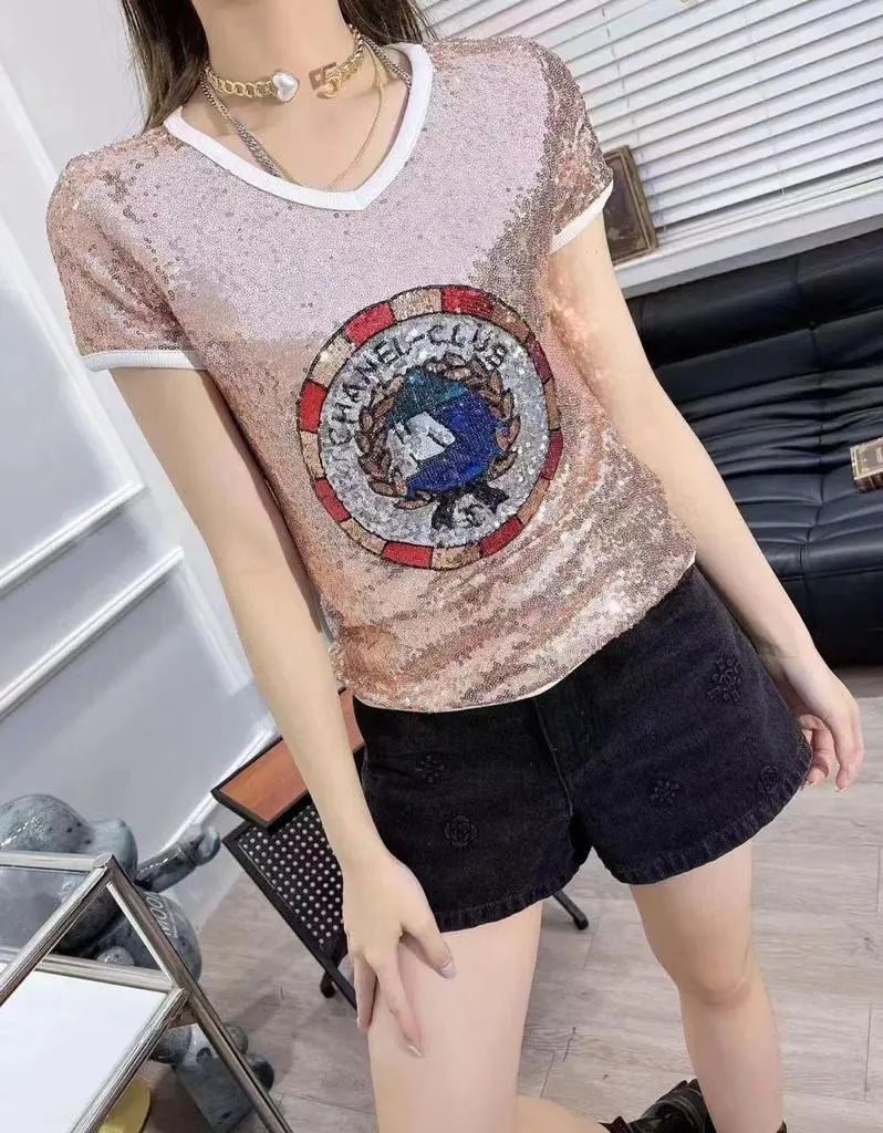 Chanel Casual Style Blended Fabrics V-Neck Short Sleeve Shirt - Image 3