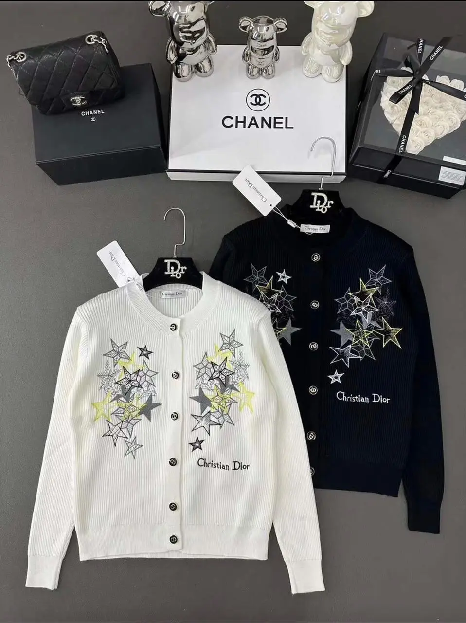 Christian Dior Off White Sweater Vintage Cardigan With Stylish Stars Design