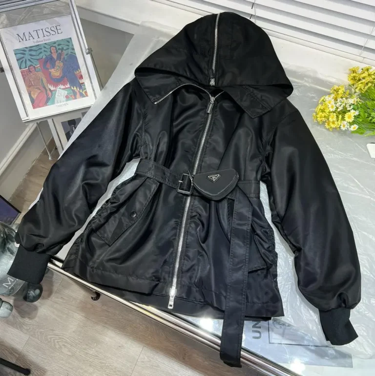 Prada Re Nylon Puffer With the Triangular Logo Belted Waistcoat