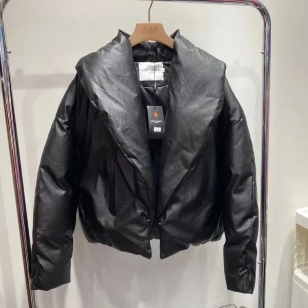 Saint Laurent Gap Round Collar Puffer Black Jacket