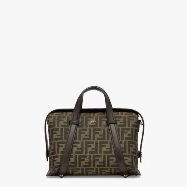 Fendi FF Logo Jacquard Fabric Leather Tote Bag