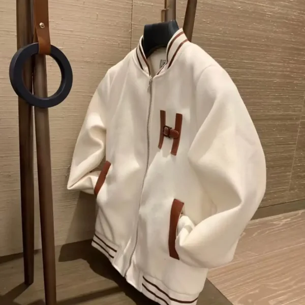 Hermes H Letter Graphic Striped Bomber Jacket